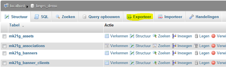 Database exporteren